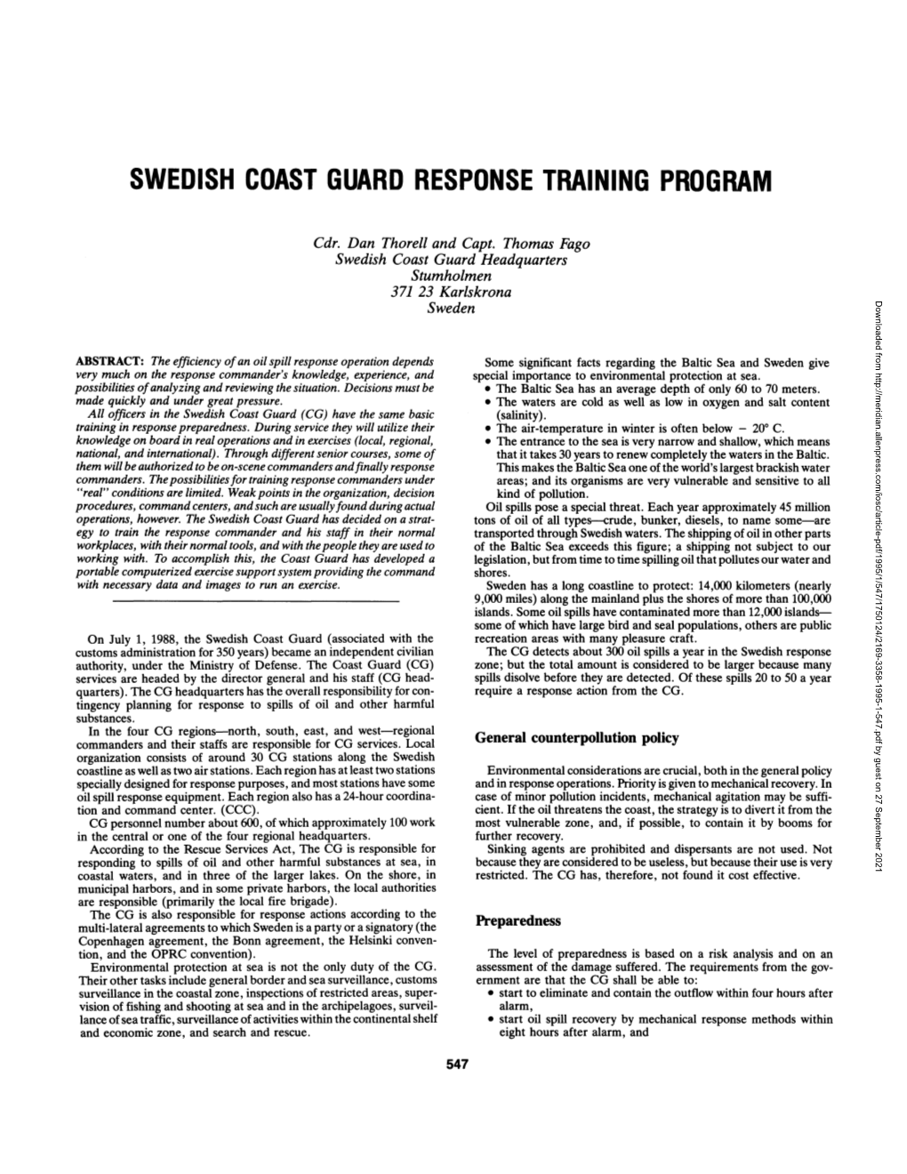 Swedish Coast Guard Response Training Program