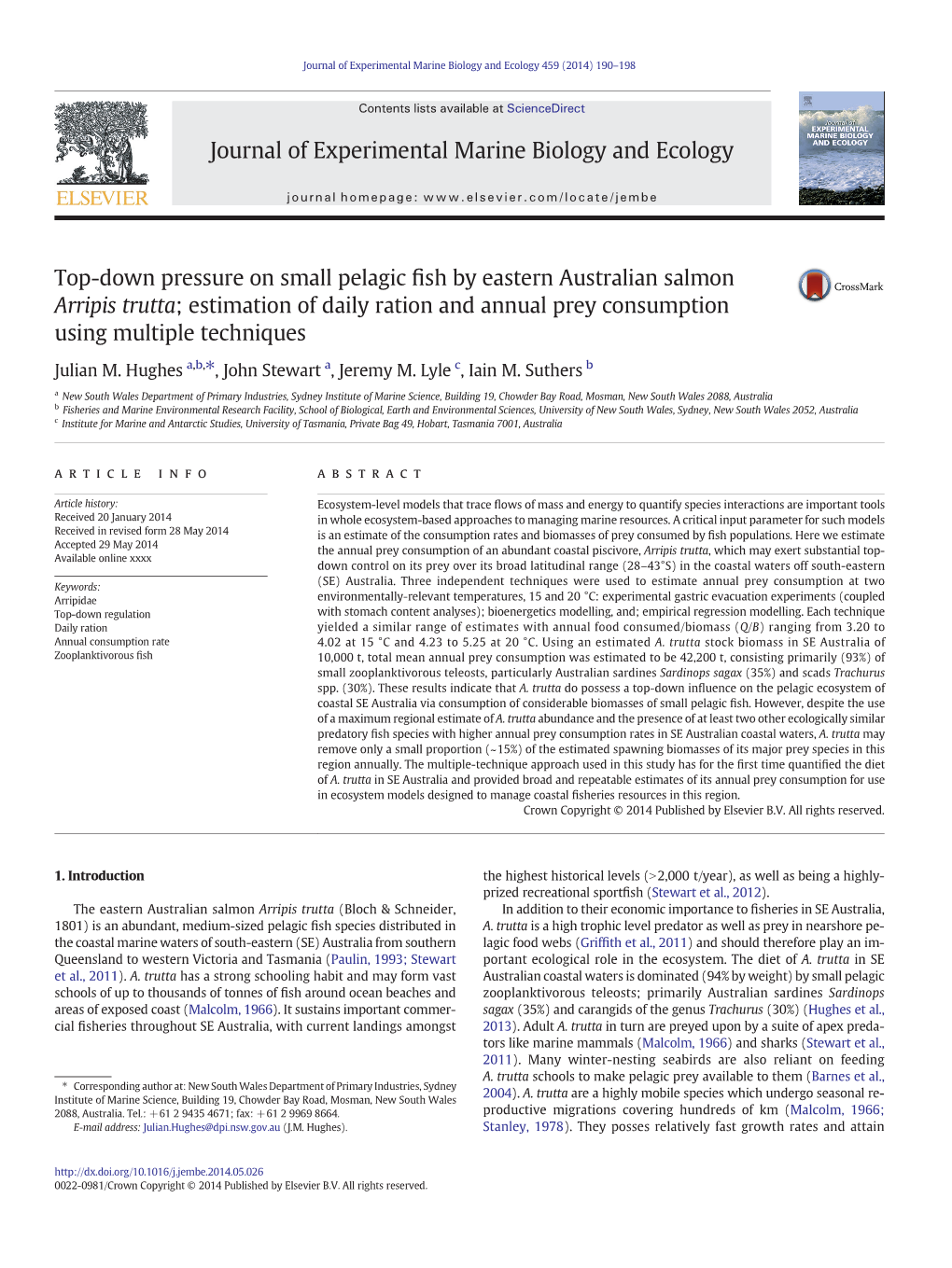 Top-Down Pressure on Small Pelagic Fish by Eastern Australian