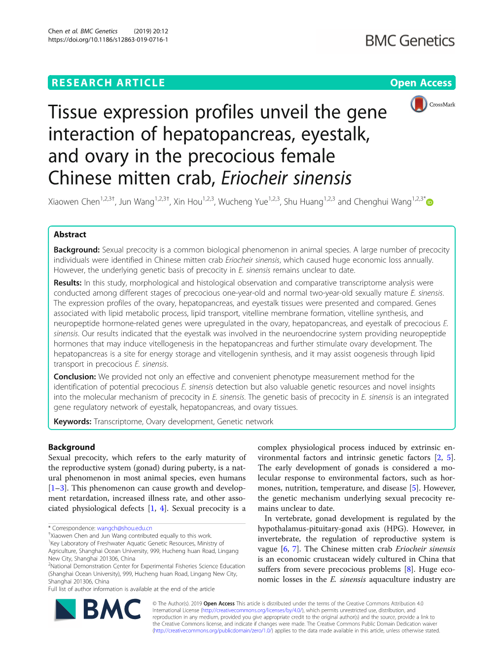 Tissue Expression Profiles Unveil the Gene Interaction of Hepatopancreas