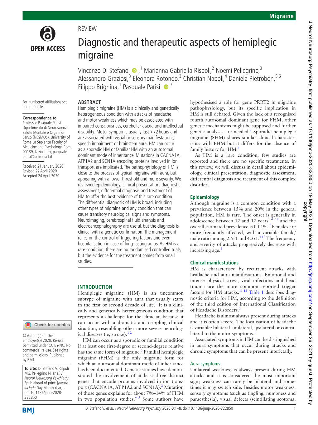 Diagnostic and Therapeutic Aspects of Hemiplegic Migraine