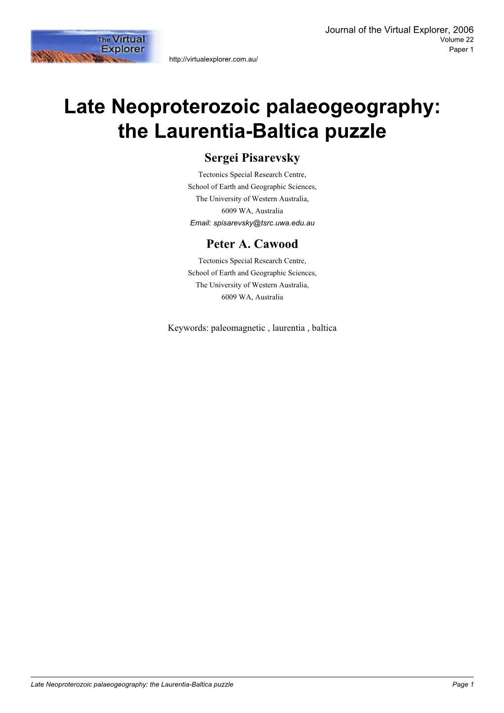 Late Neoproterozoic Palaeogeography: the Laurentia