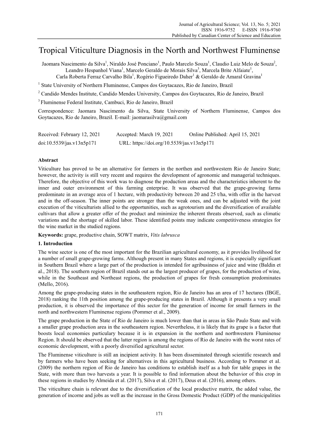 Tropical Viticulture Diagnosis in the North and Northwest Fluminense