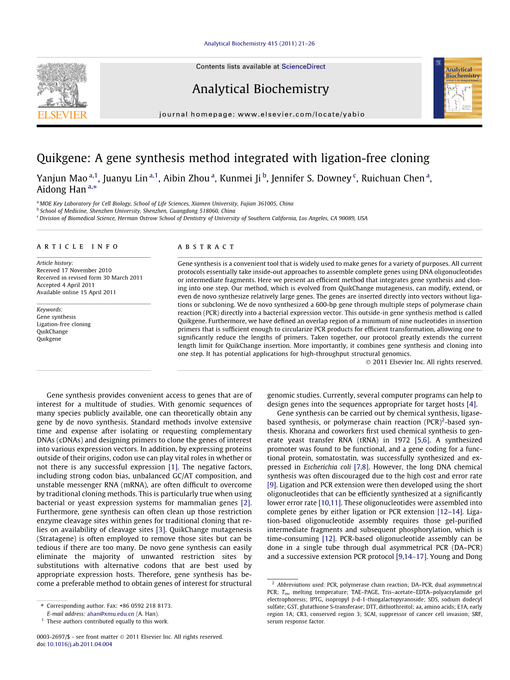 Quikgene: a Gene Synthesis Method Integrated with Ligation-Free Cloning