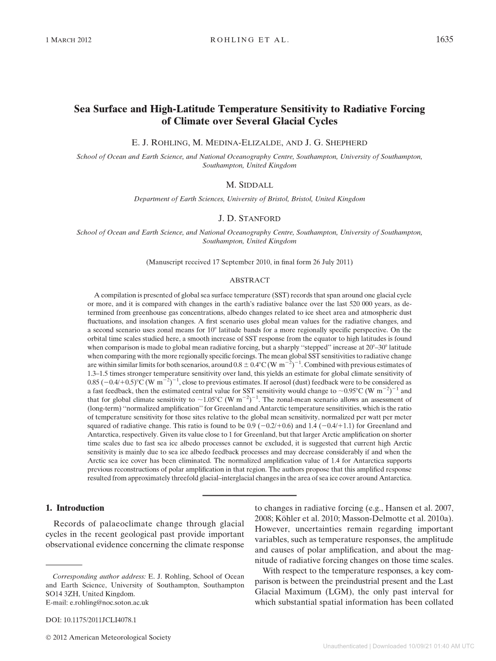 Downloaded 10/09/21 01:40 AM UTC 1636 JOURNAL of CLIMATE VOLUME 25