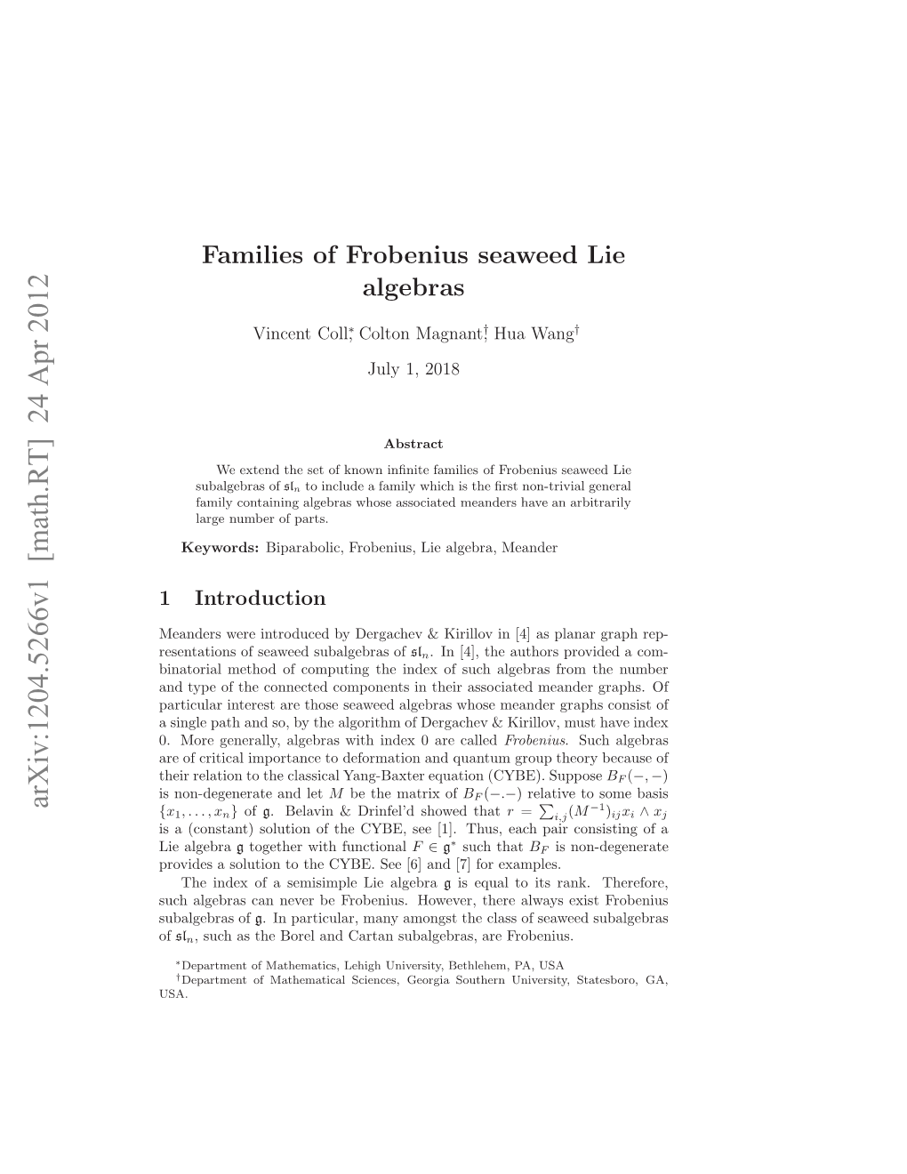 Families of Frobenius Seaweed Lie Algebras 3 the Bottom Part Case)