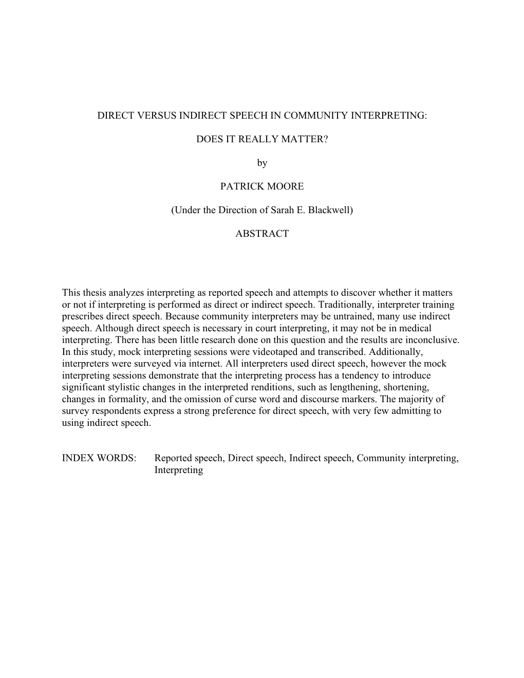 Direct Versus Indirect Speech in Community Interpreting