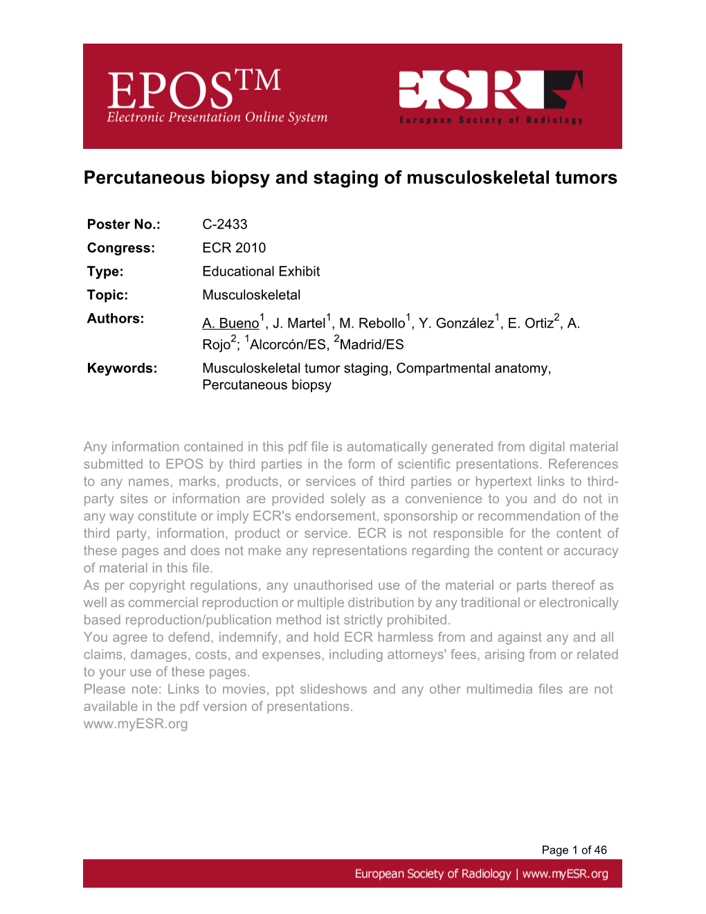 Percutaneous Biopsy and Staging of Musculoskeletal Tumors