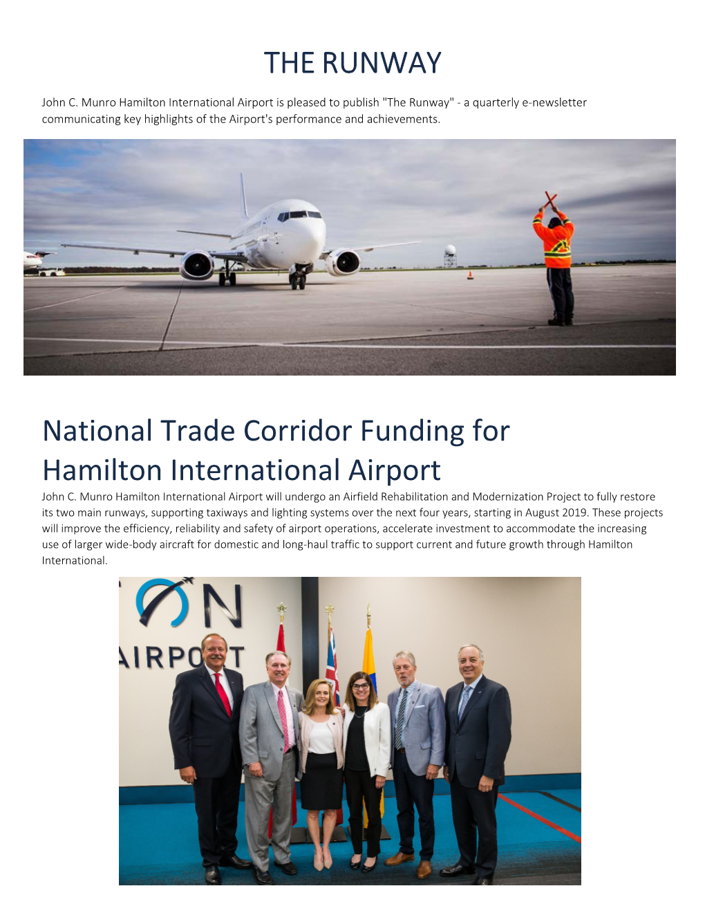 National Trade Corridor Funding for Hamilton International Airport John C