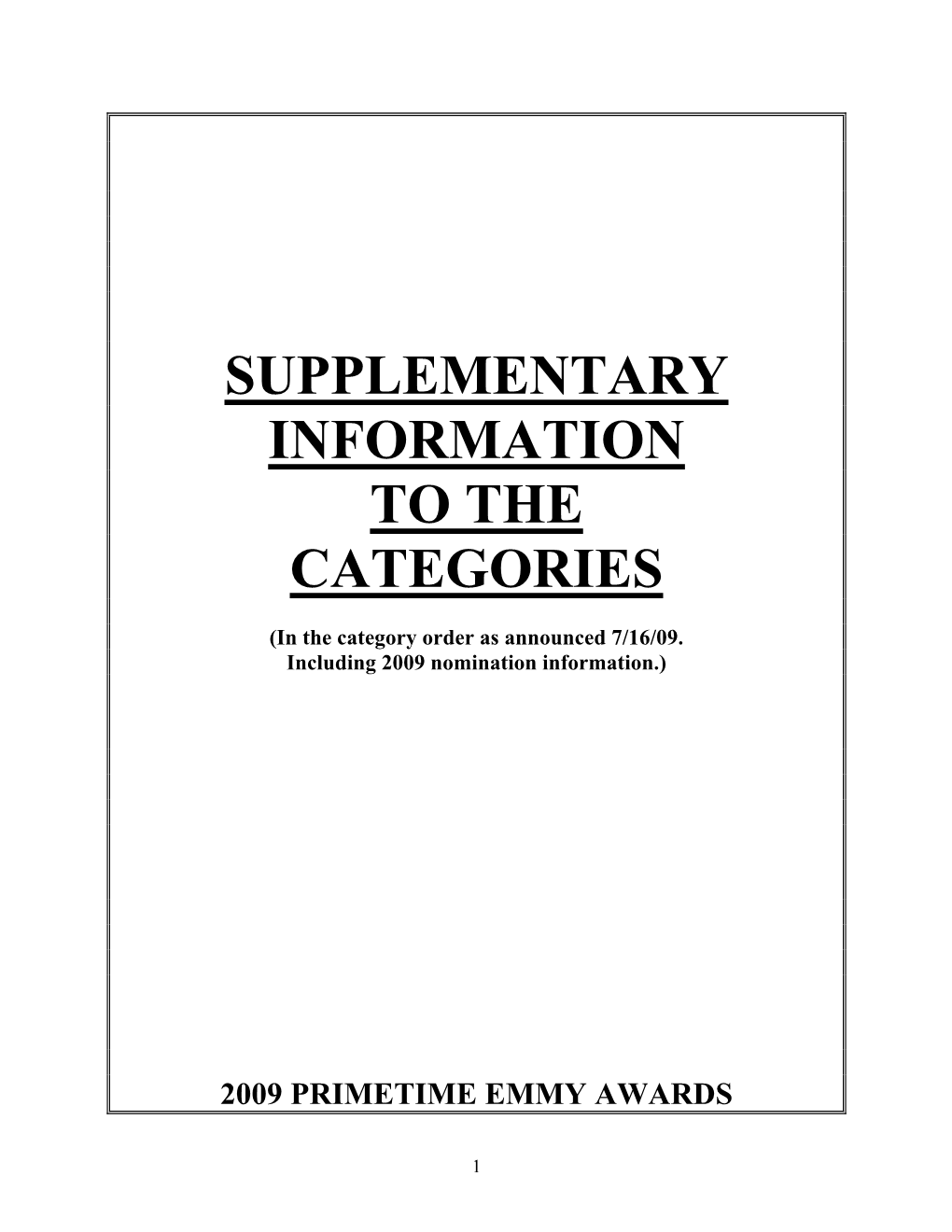 Supplementary Information to the Categories