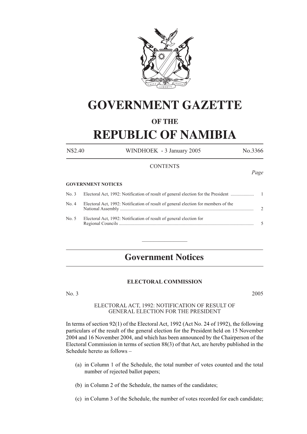 Government Gazette Republic of Namibia