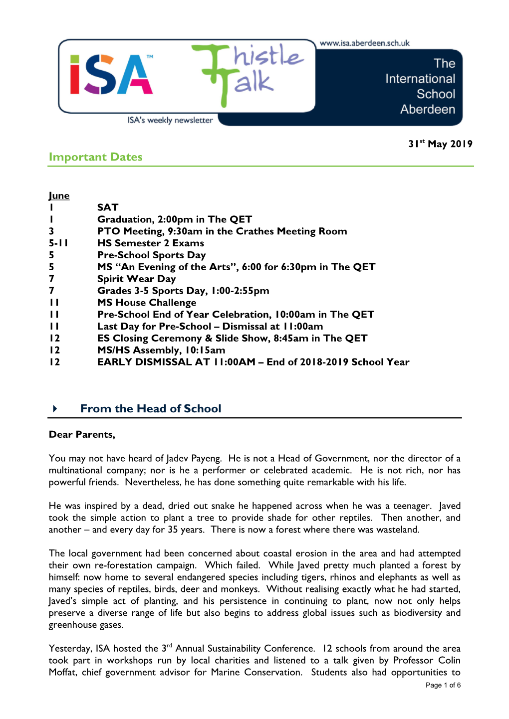 31St May 2019 Important Dates