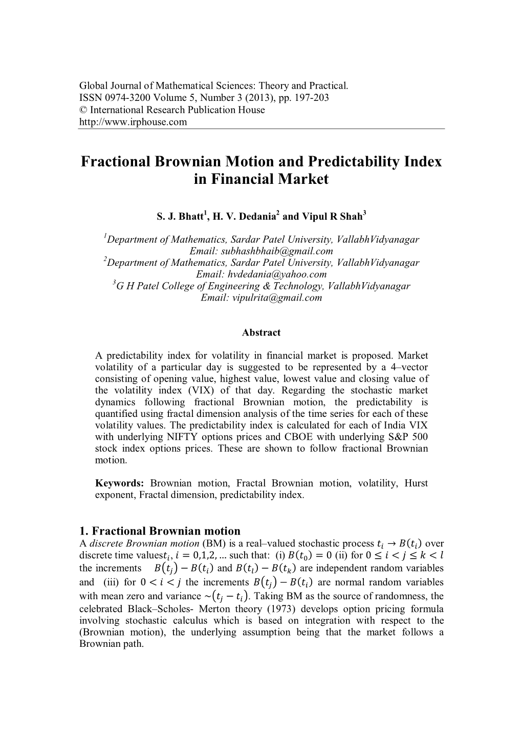 Fractional Brownian Motion and Predictability Index in Financial Market