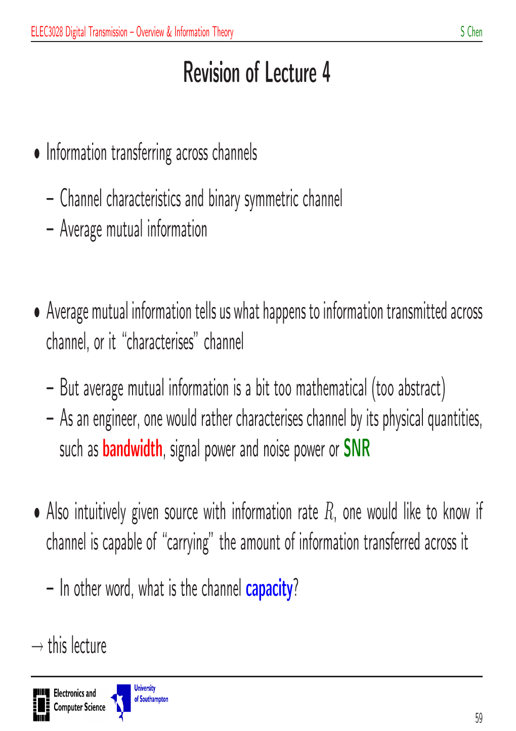 Revision of Lecture 4