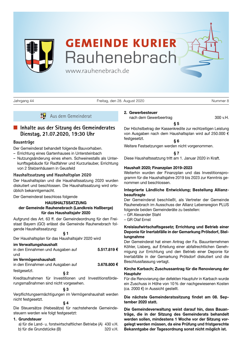 Inhalte Aus Der Sitzung Des Gemeinderates Dienstag, 21.07.2020, 19:30