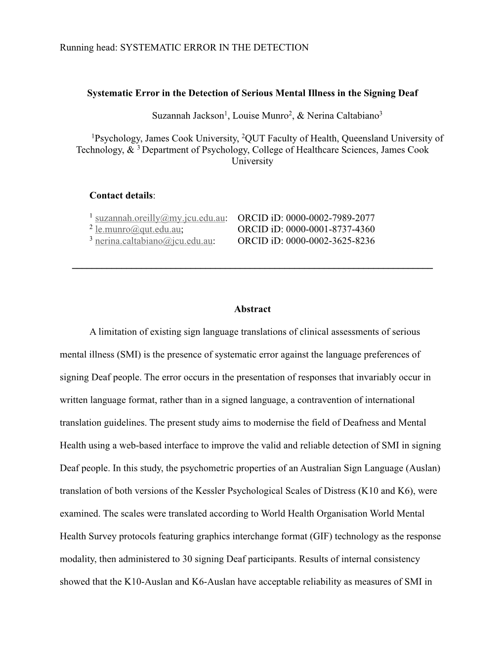 Running Head: SYSTEMATIC ERROR in the DETECTION