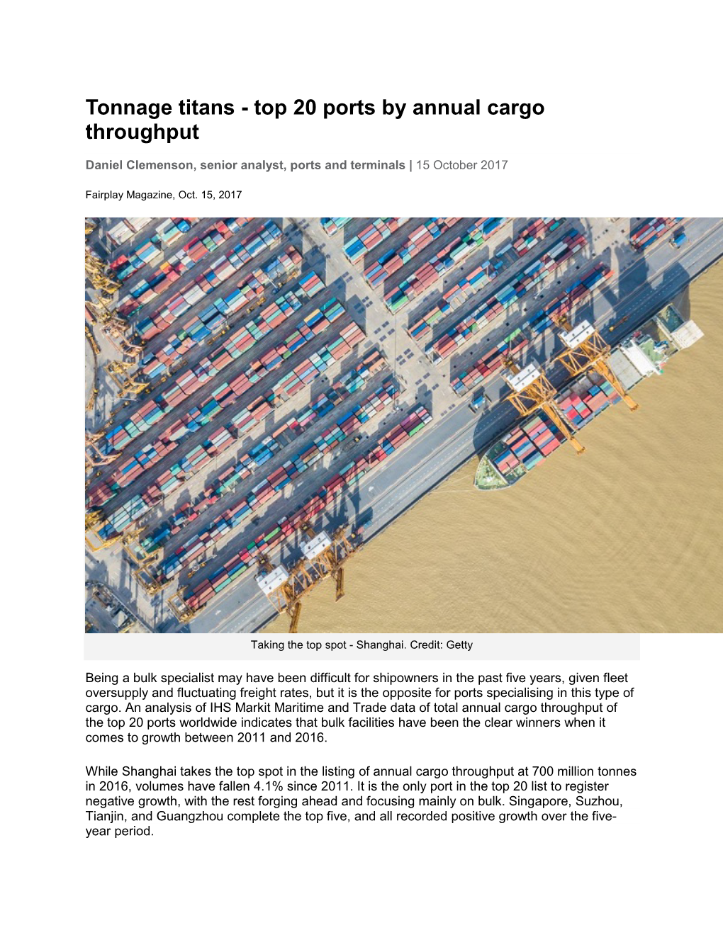 Tonnage Titans - Top 20 Ports by Annual Cargo Throughput