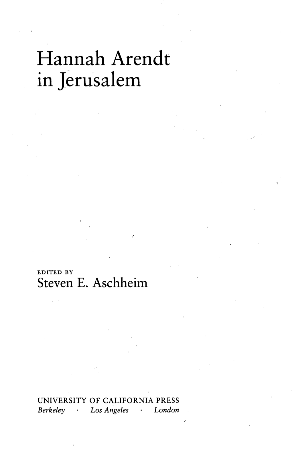 Hannah Arendt in Jerusalem