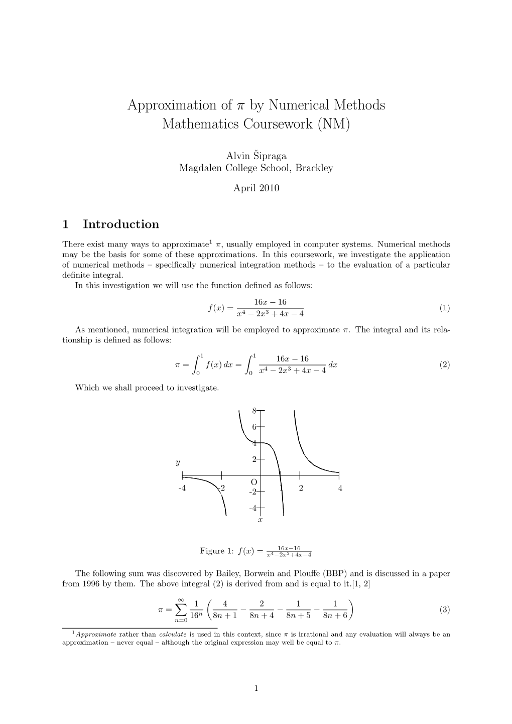 Approximation of Π by Numerical Methods Mathematics Coursework (NM)