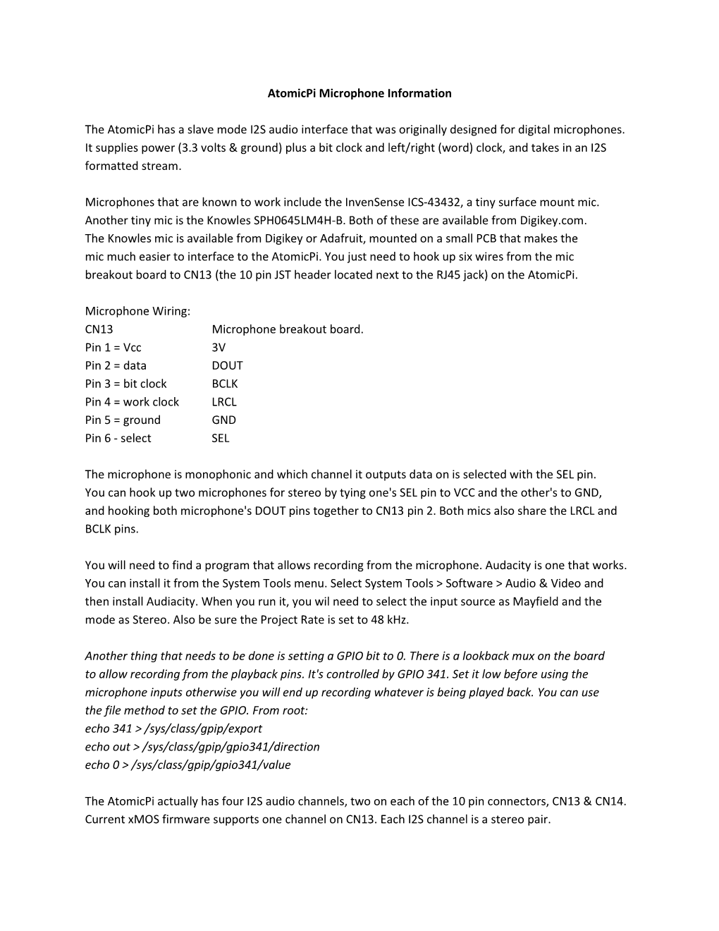 Atomicpi Microphone Information