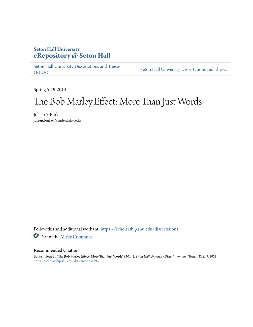 The Bob Marley Effect: More Than Just Words Juleen S