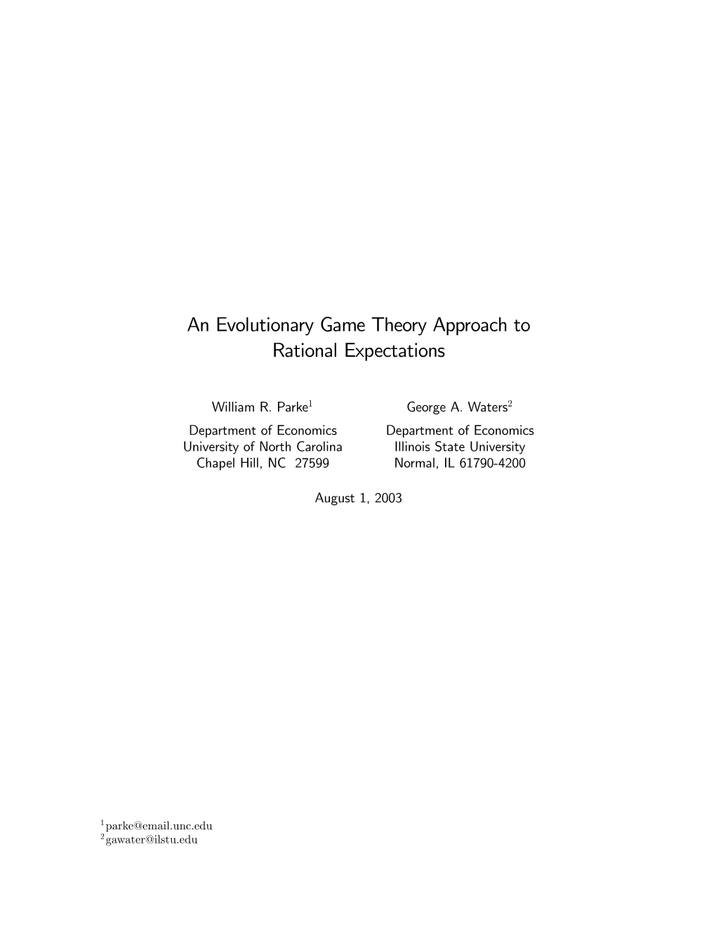 An Evolutionary Game Theory Approach to Rational Expectations