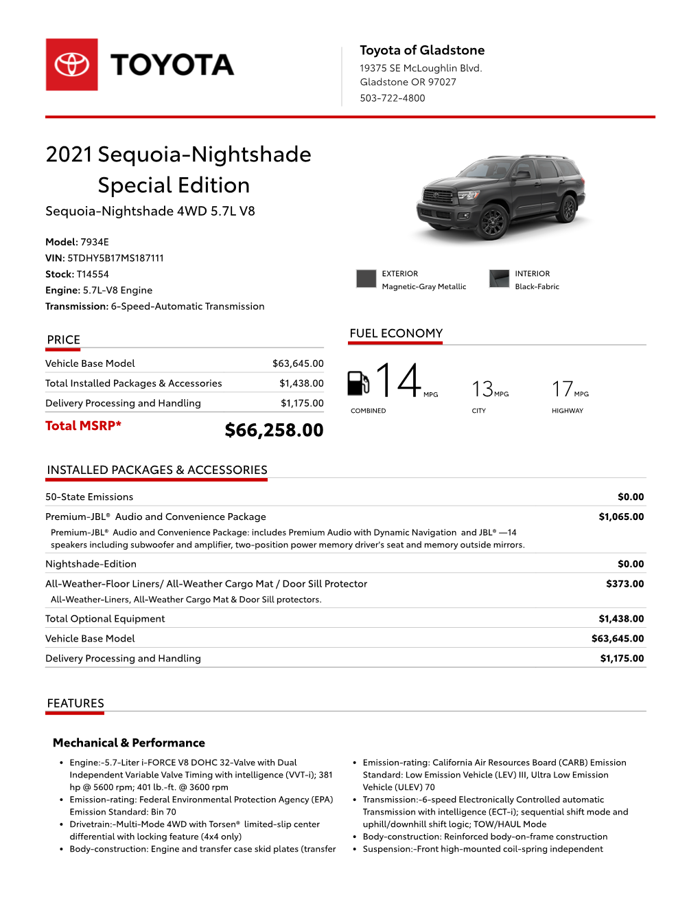 2021 Sequoia-Nightshade Special Edition Sequoia-Nightshade 4WD 5.7L V8
