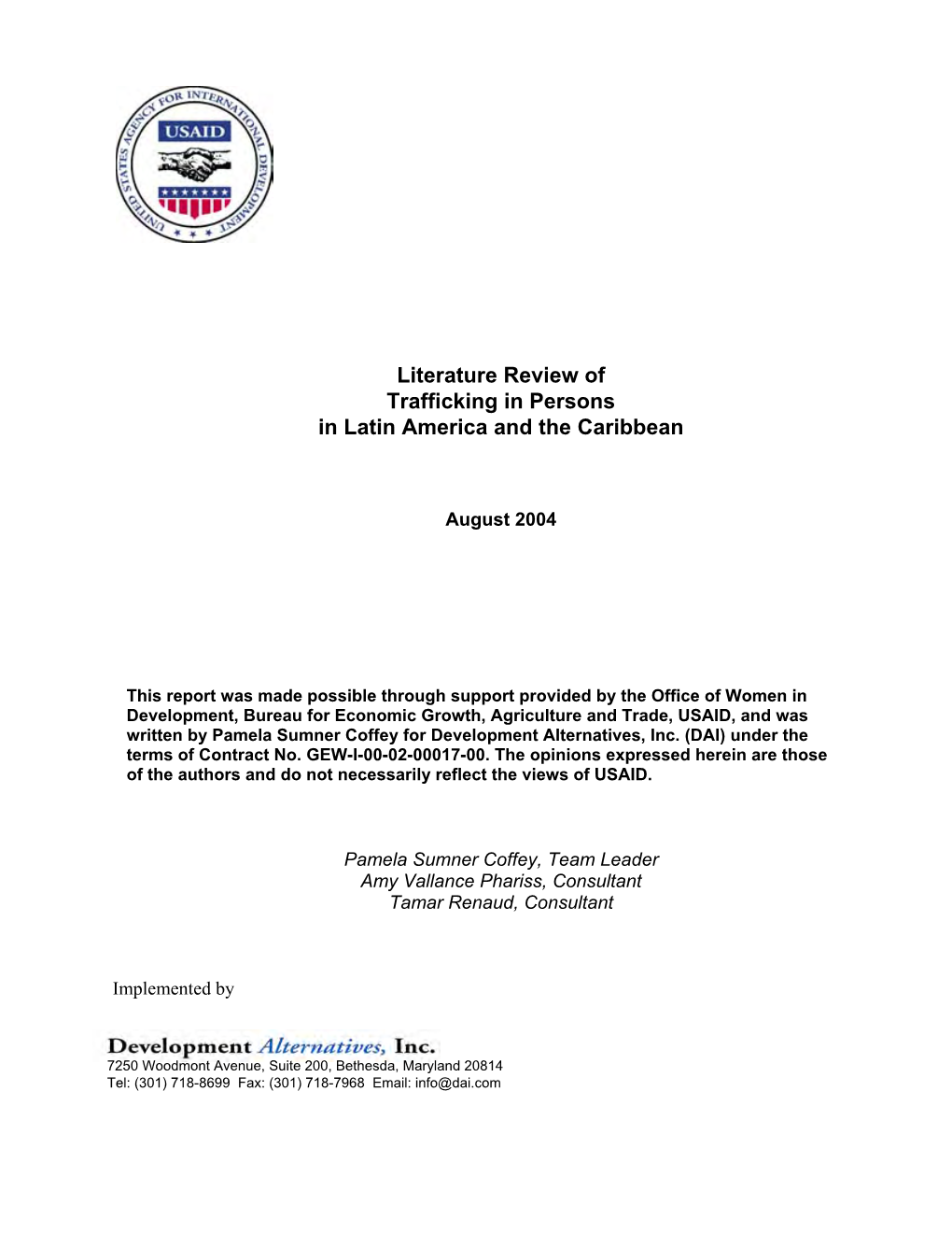 Literature Review of Trafficking in Persons in Latin America and the Caribbean