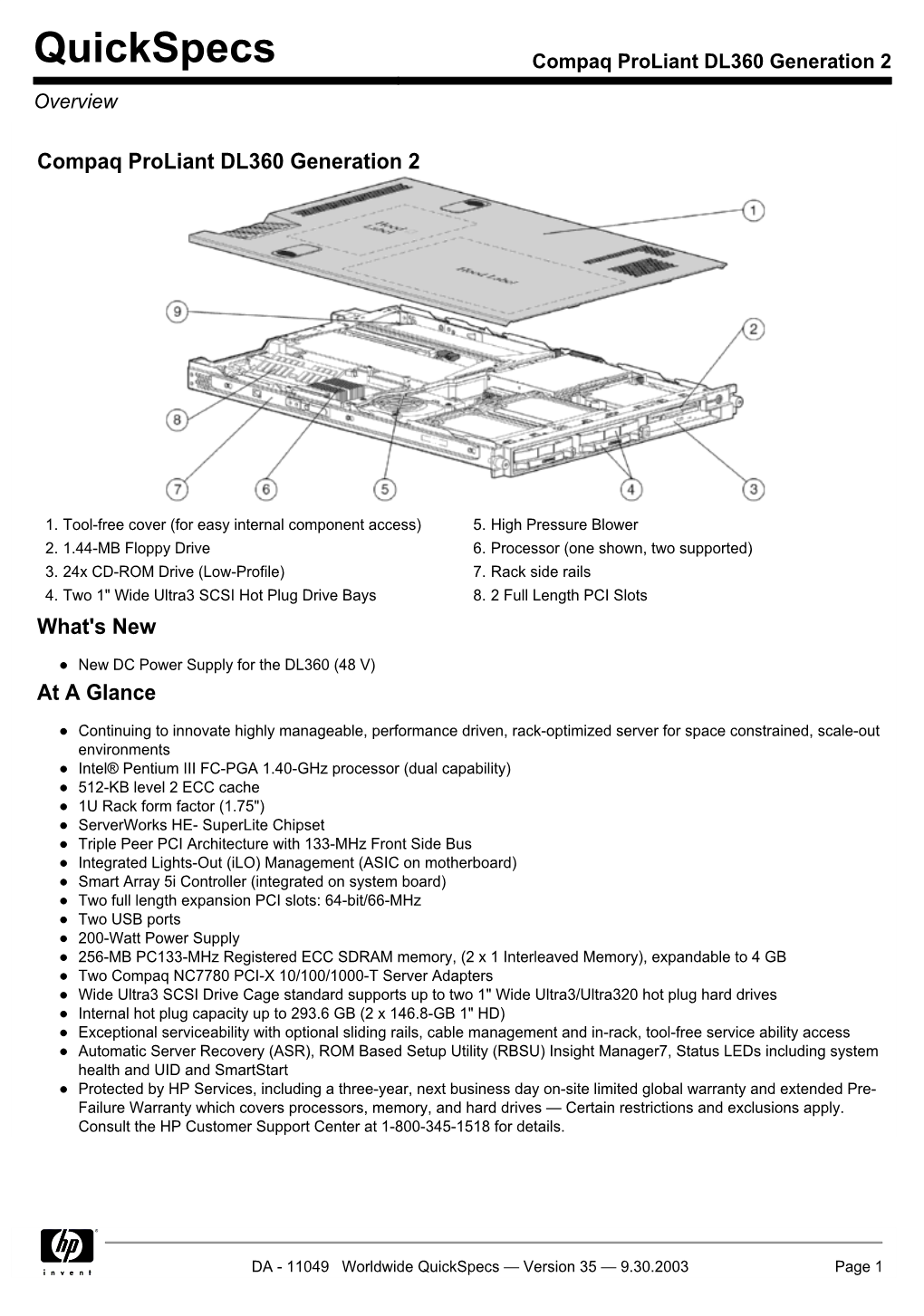 Compaq Proliant DL360 Generation 2 Overview