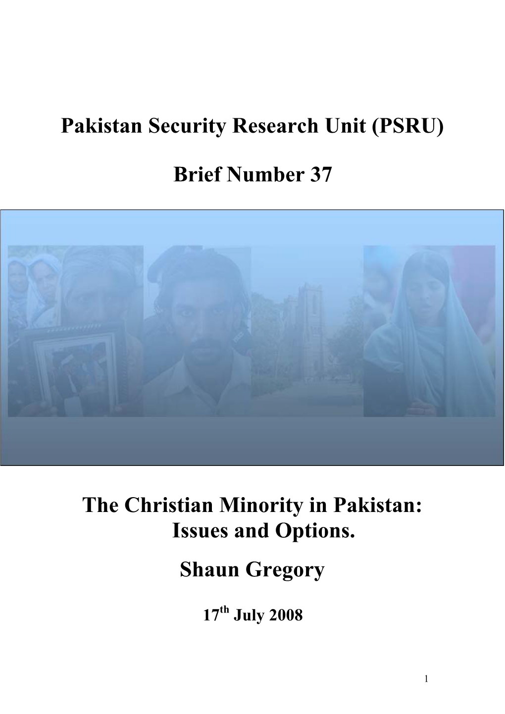 The Christian Minority in Pakistan: Issues and Options