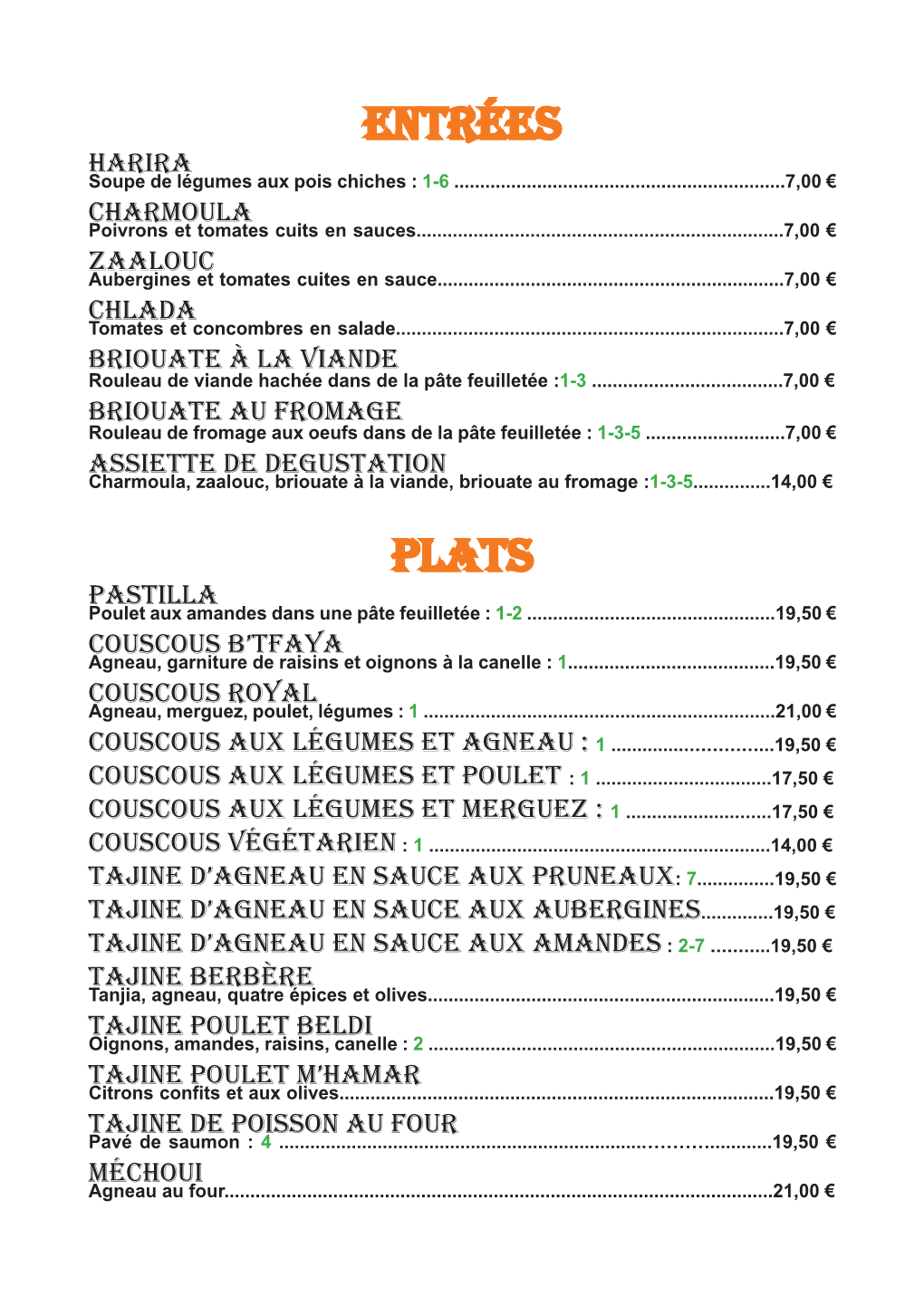 Entrées Plats