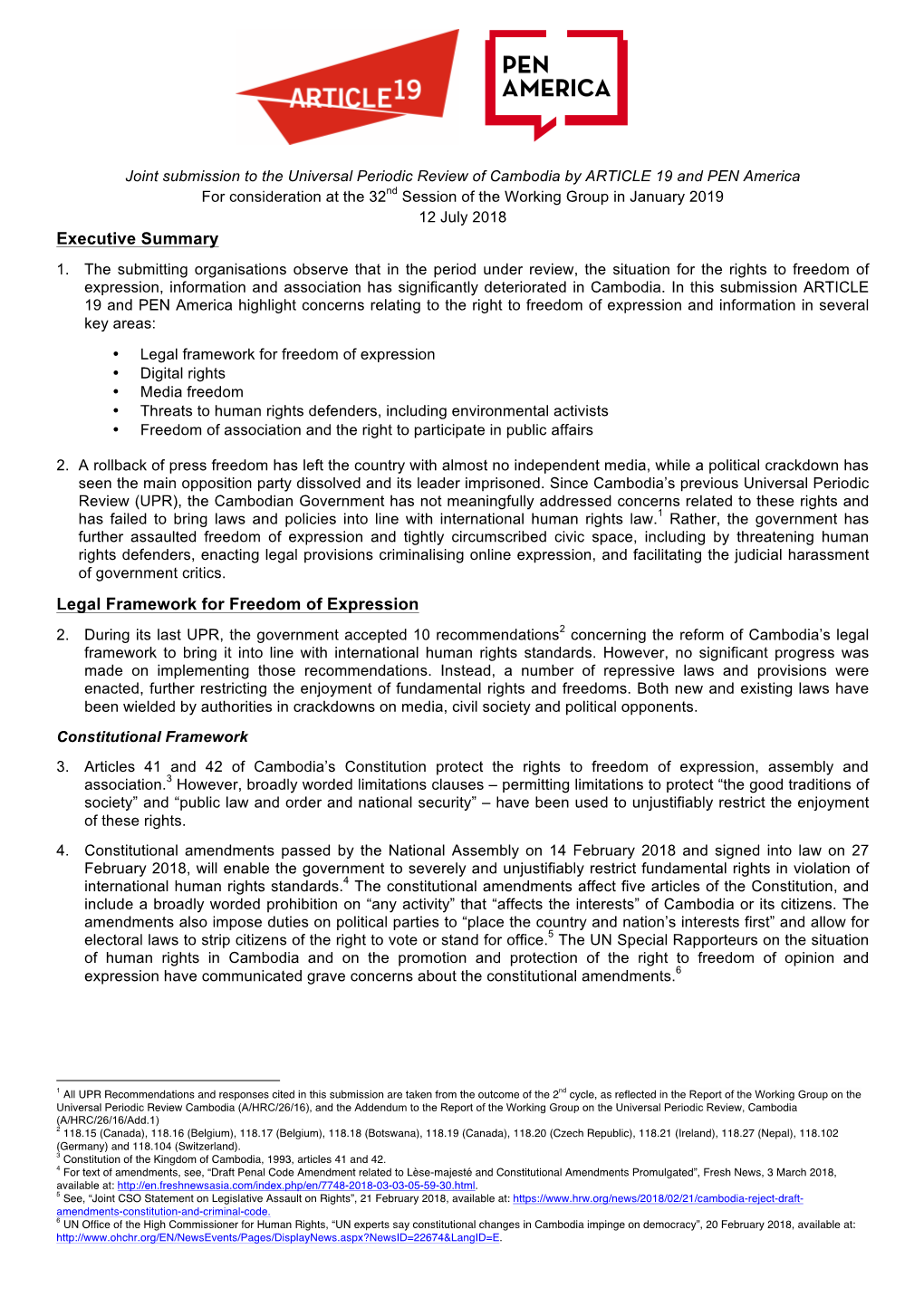 Executive Summary Legal Framework for Freedom of Expression