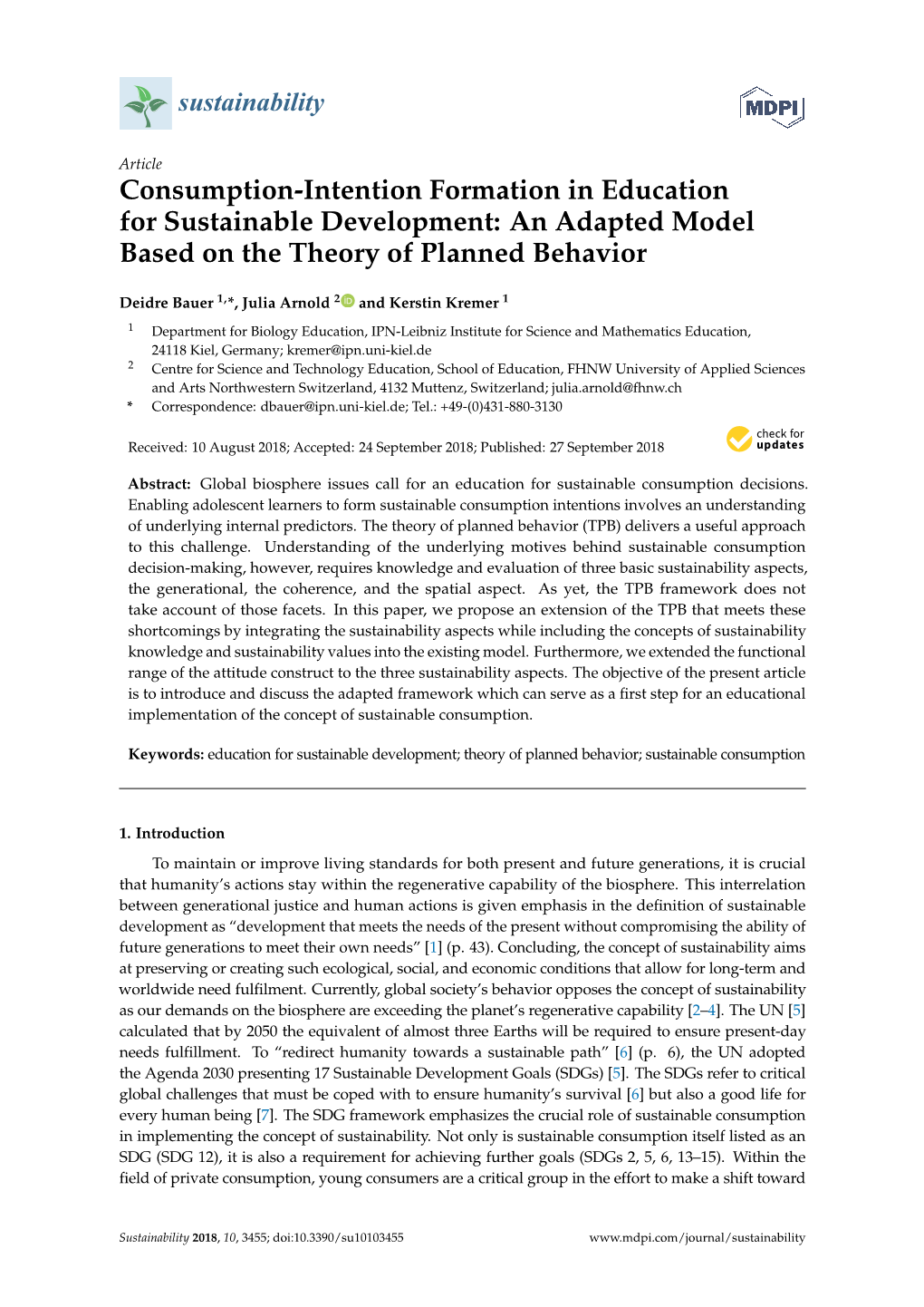 An Adapted Model Based on the Theory of Planned Behavior