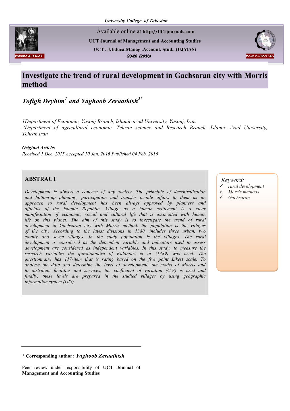 Investigate the Trend of Rural Development in Gachsaran City with Morris Method