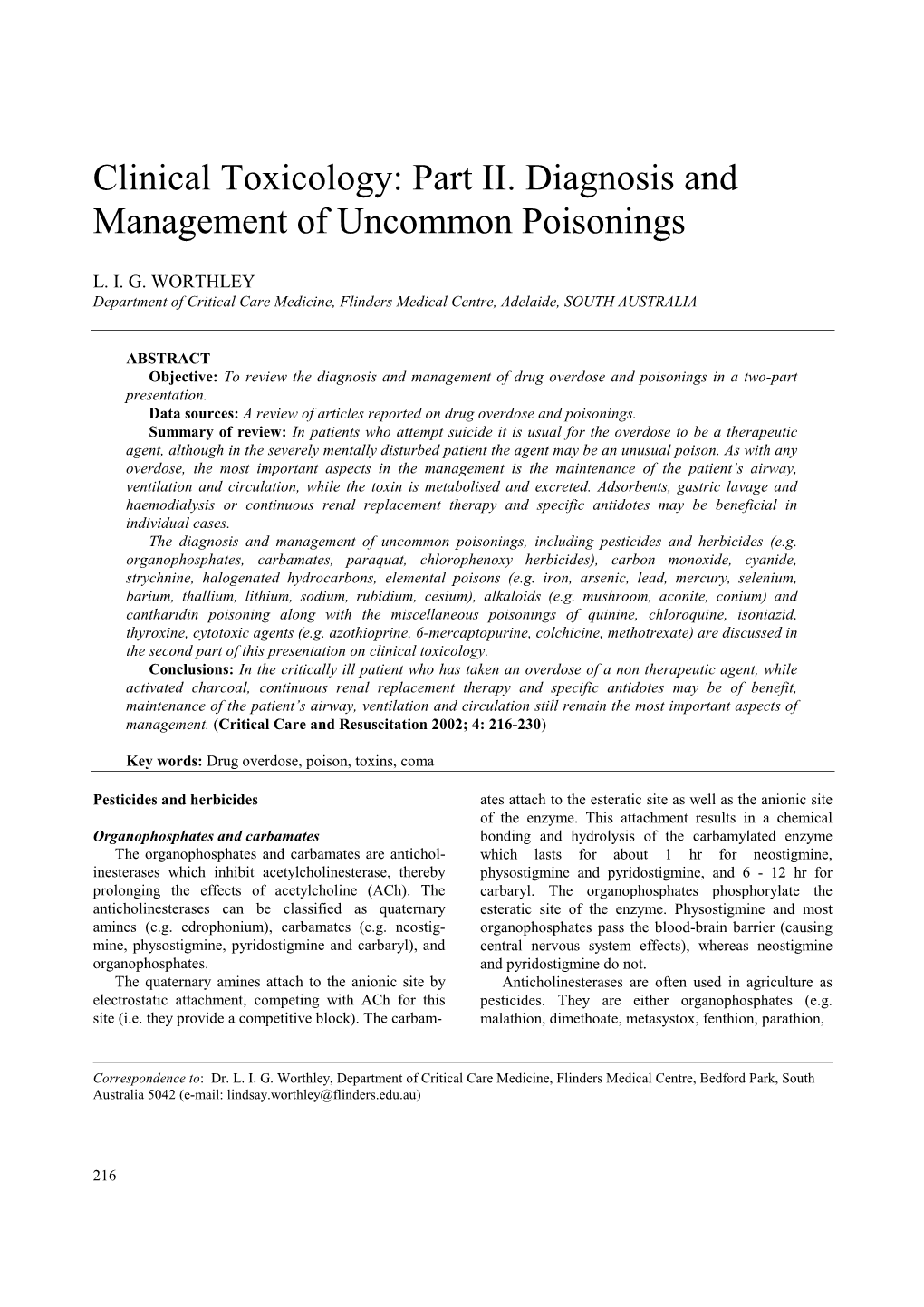 Clinical Toxicology: Part II