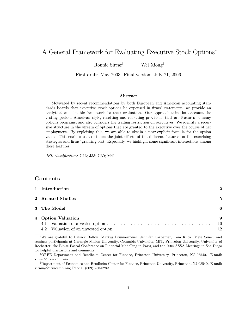 A General Framework for Evaluating Executive Stock Options∗