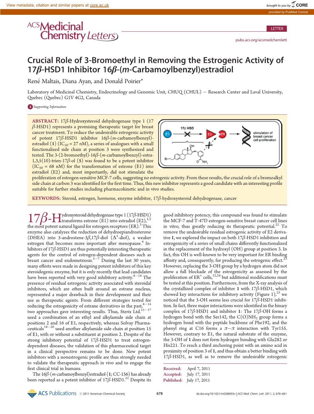 Estradiol Ren�E Maltais, Diana Ayan, and Donald Poirier*