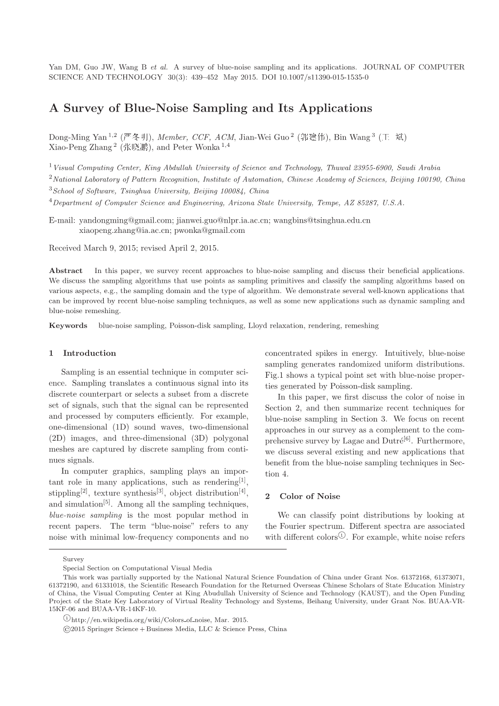 A Survey of Blue-Noise Sampling and Its Applications