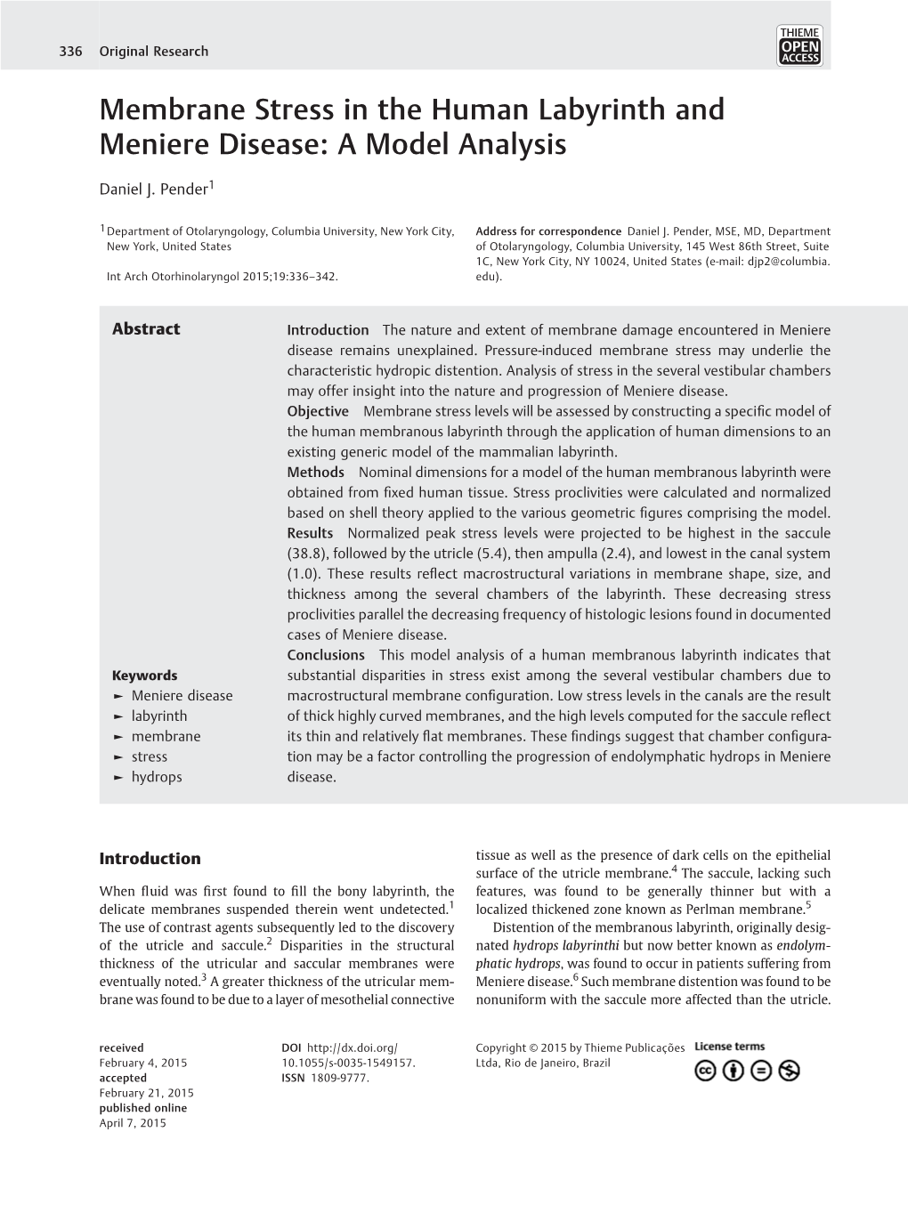 Membrane Stress in the Human Labyrinth and Meniere Disease: a Model Analysis