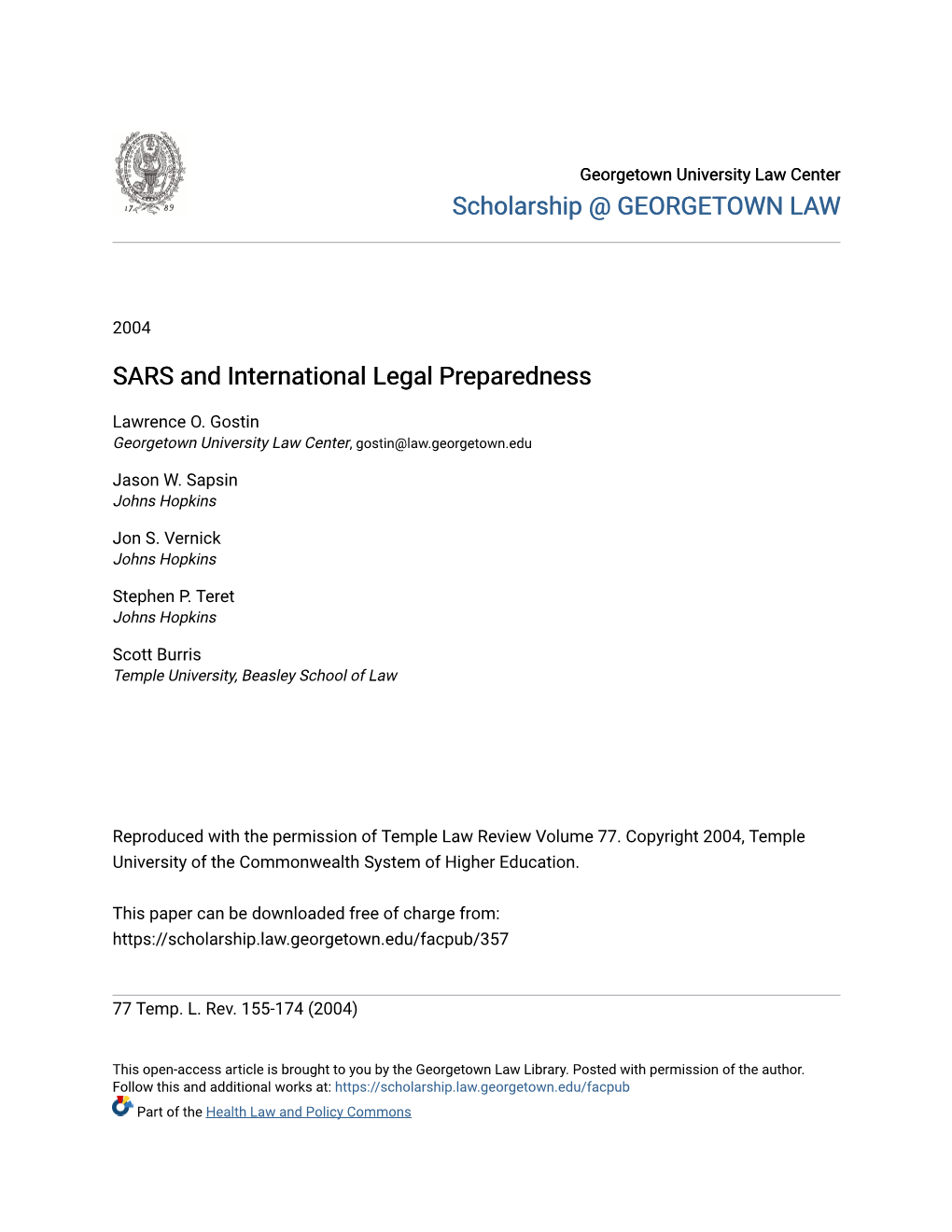 SARS and International Legal Preparedness
