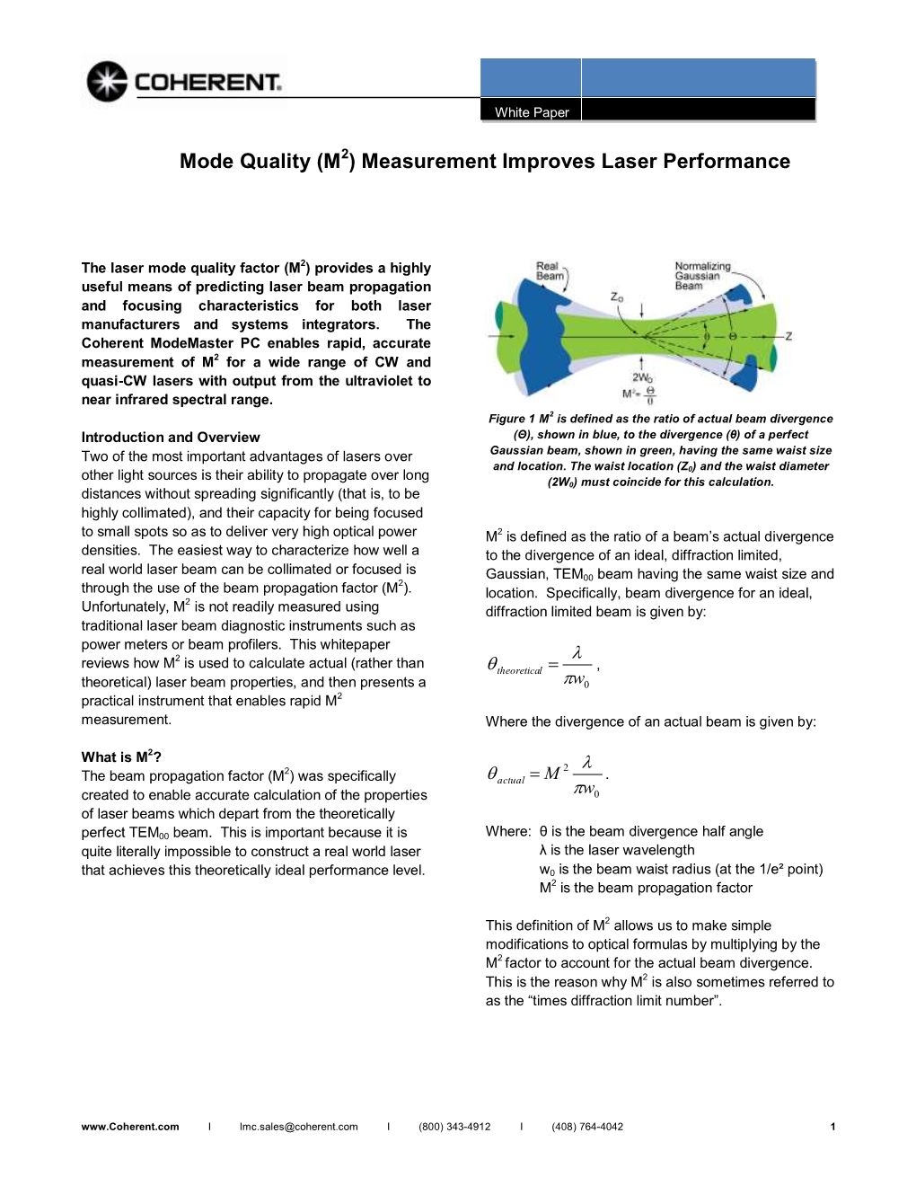 Mode Quality (M ) Measurement Improves Laser Performance