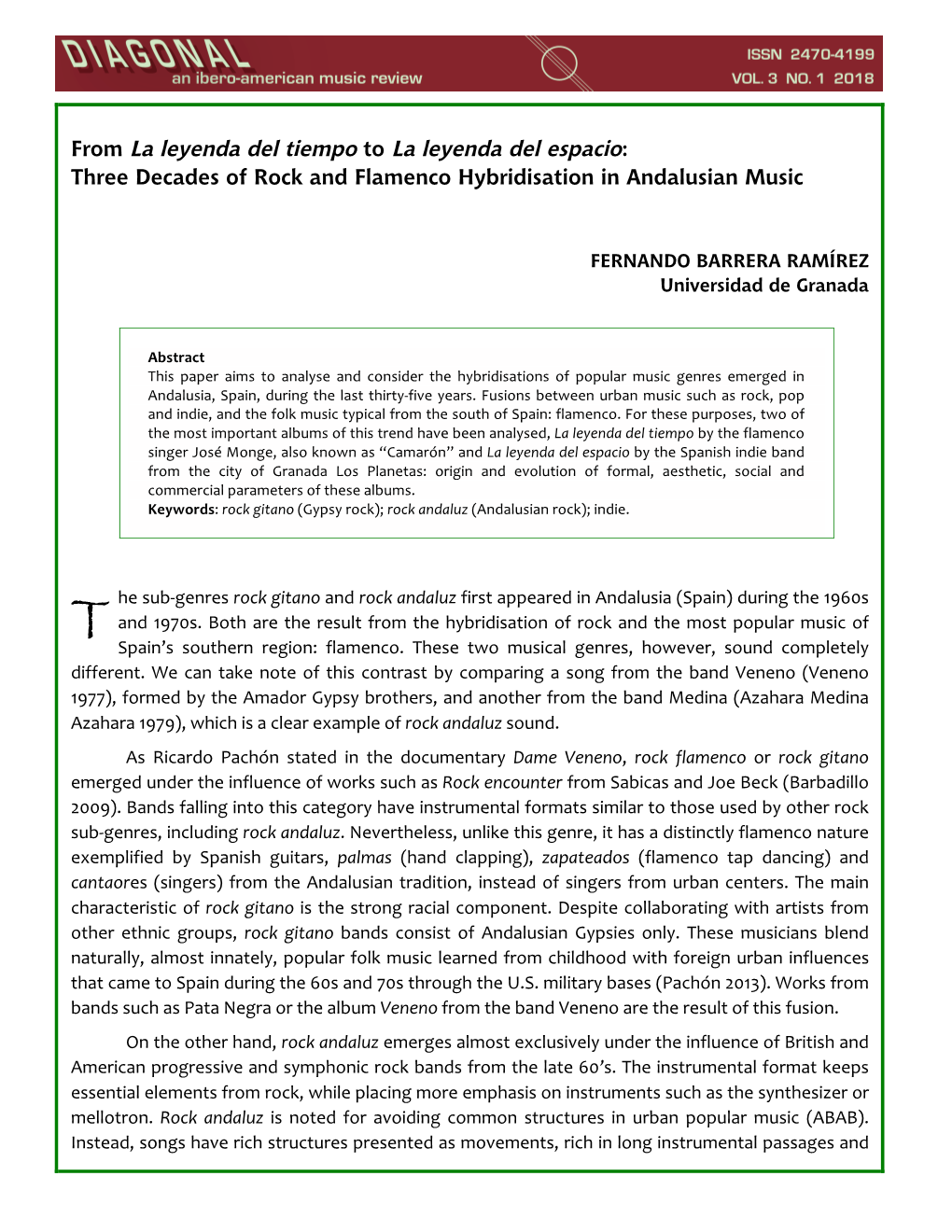 From La Leyenda Del Tiempo to La Leyenda Del Espacio: Three Decades of Rock and Flamenco Hybridisation in Andalusian Music