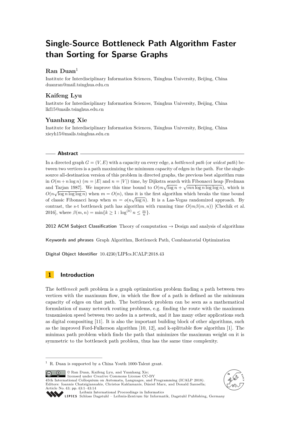 Single-Source Bottleneck Path Algorithm Faster Than Sorting for Sparse Graphs