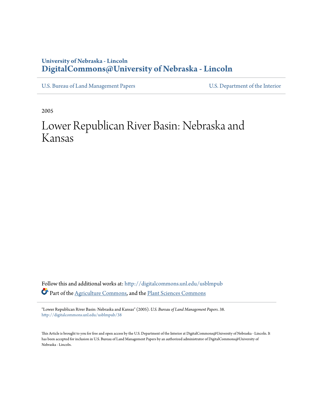 Lower Republican River Basin: Nebraska and Kansas