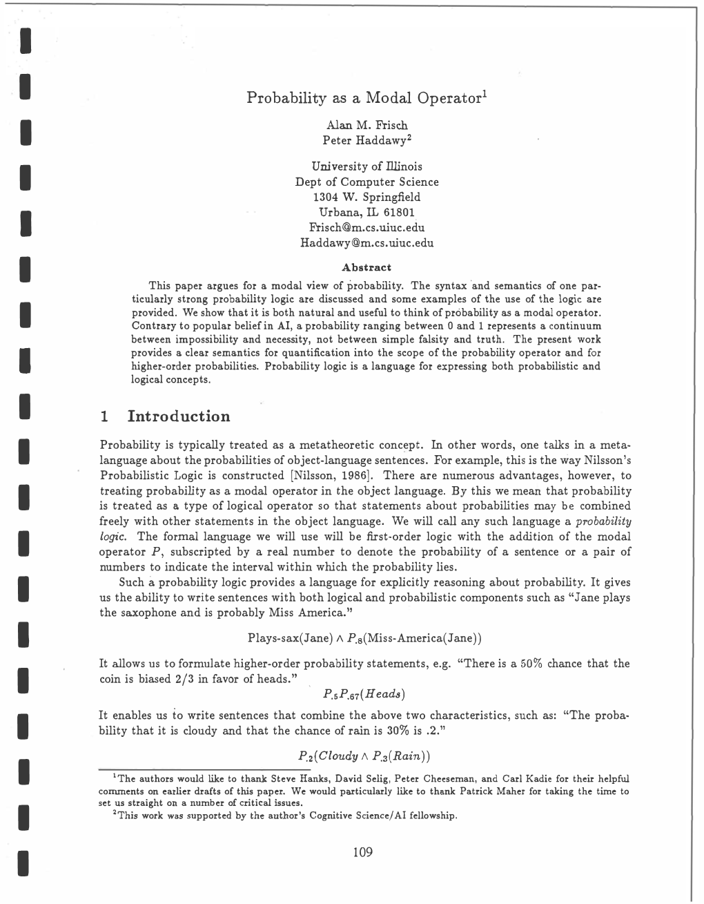 Probability As a Modal Operator1