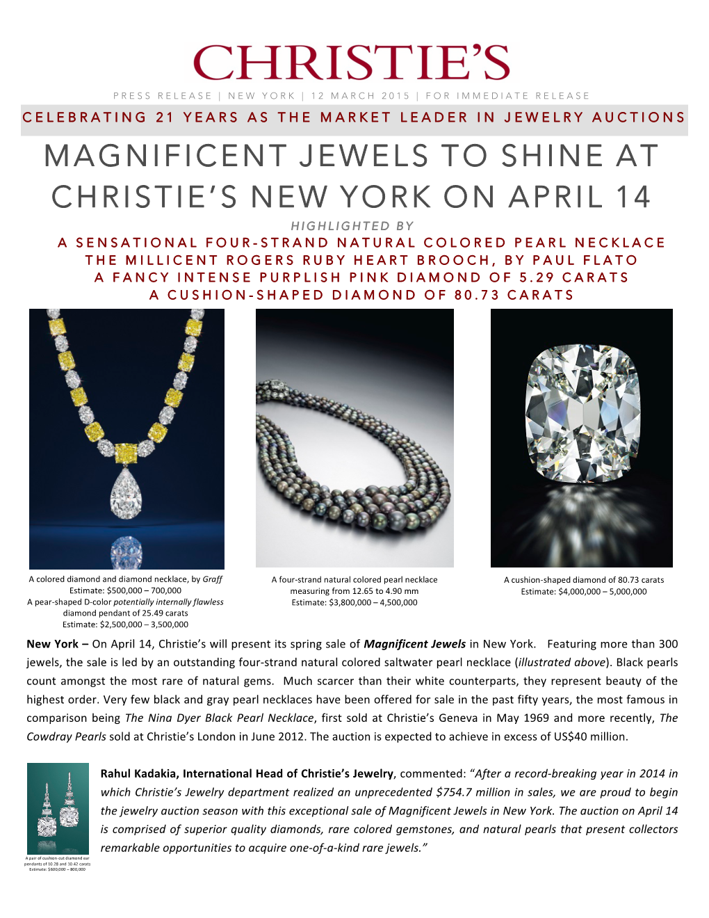 Magnificent Jewels to Shine at Christie's New York on April 14