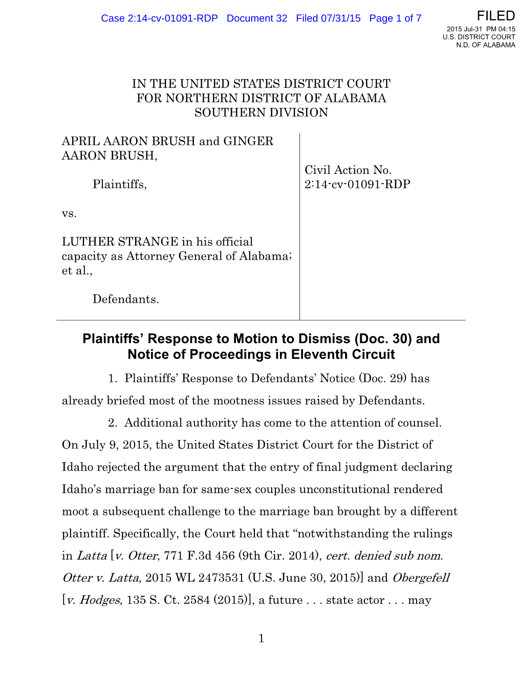 (Doc. 30) and Notice of Proceedings in Eleventh Circuit 1