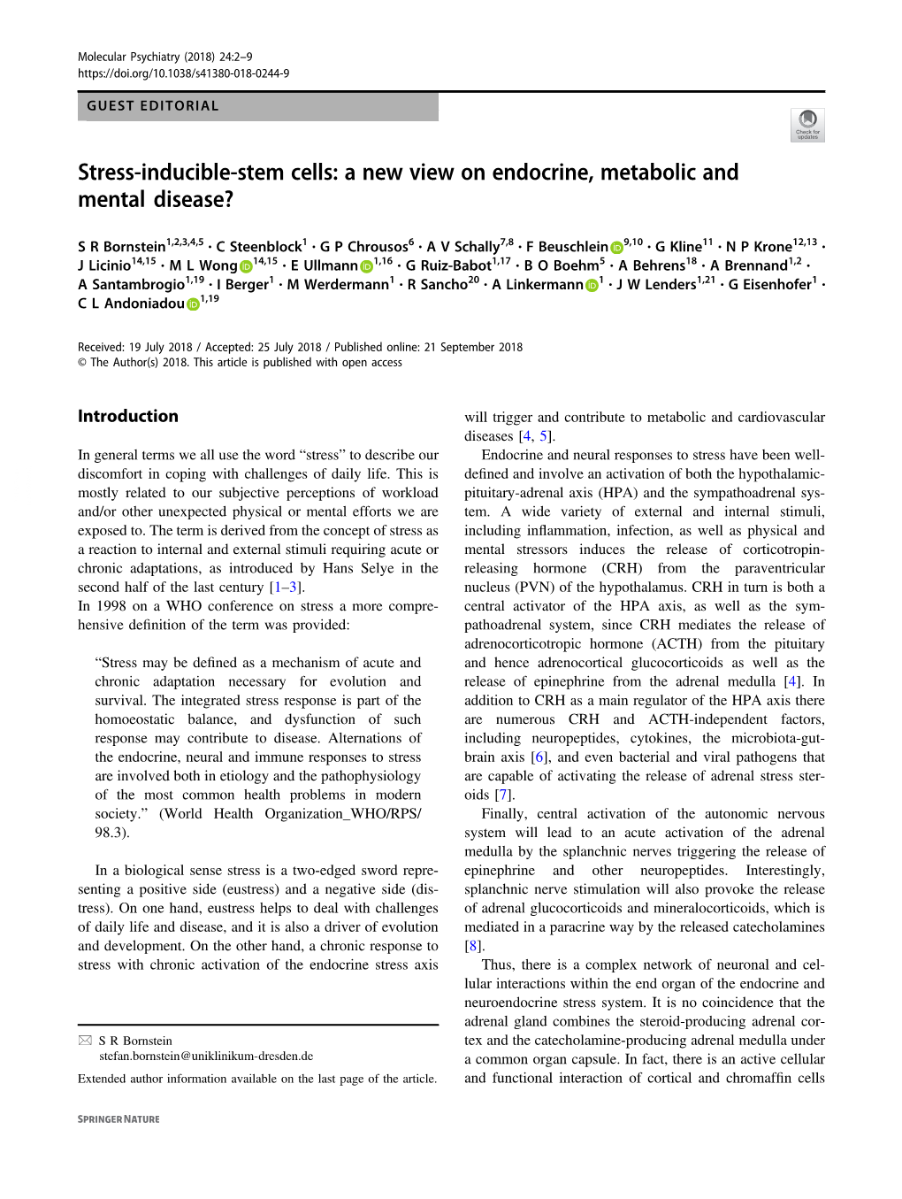 Stress-Inducible-Stem Cells: a New View on Endocrine, Metabolic and Mental Disease?