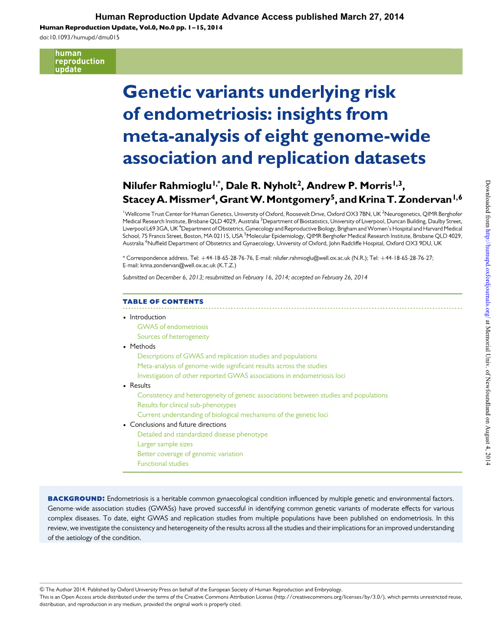 Genetic Variants Underlying Risk of Endometriosis