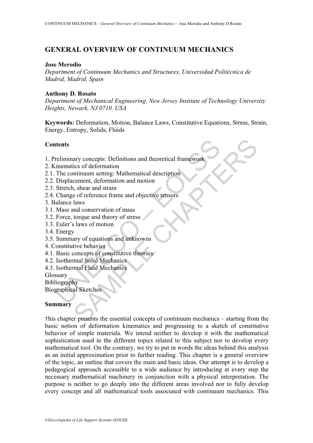 General Overview of Continuum Mechanics – Jose Merodio and Anthony D.Rosato