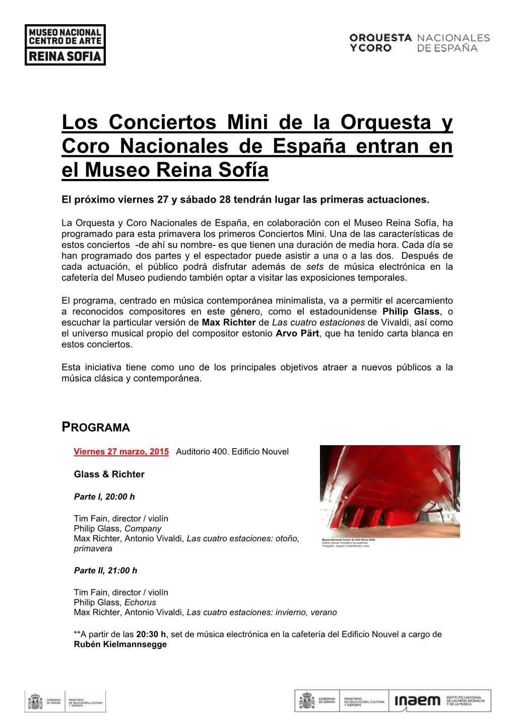 Los Conciertos Mini De La Orquesta Y Coro Nacionales De España Entran En El Museo Reina Sofía